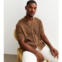 Men's Light Brown Crochet Knit Short Sleeve Shirt Only and Sons New Look