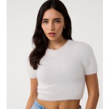 Women's Off White Short Sleeve Fluffy Jumper Pink Vanilla New Look