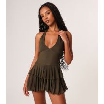 Women's Khaki Halter Mesh Playsuit Pink Vanilla New Look