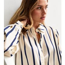 Women's Navy Striped Loose Fit Shirt Gini London New Look