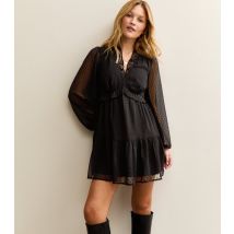 Women's Black Dobby Frill Mini Dress New Look