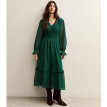 Women's Dark Green Dobby Ruched Waist Midi Dress New Look