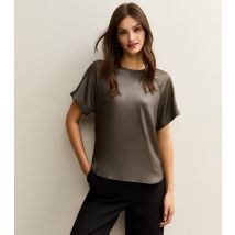 Women's Tall Gunmetal Satin Short Sleeve Top New Look