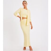 Women's Petite Light Yellow Ruched Sleeve Crepe Blazer Quiz New Look