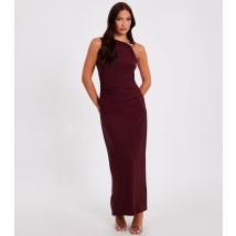 Women's Dark Red Fitted Asymmetric Strap Maxi Dress Quiz New Look