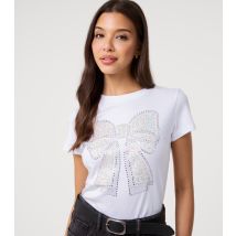 Women's White Diamante Bow T-Shirt Pink Vanilla New Look