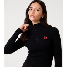 Women's Black Half Zip Cherry Embroidery Jumper Pink Vanilla New Look