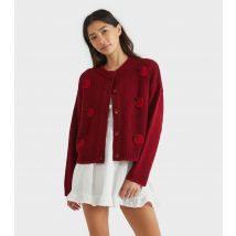 Women's Dark Burgundy Tomato Appliqué Cardigan Skinnydip New Look
