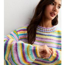 Women's Multicolour Rainbow Stripe Balloon Sleeve Jumper Sunshine Soul New Look