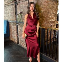 Women's Dark Red Satin Cowl Neck Midi Dress AX Paris New Look