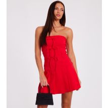 Women's Red Bow Detail Pleated Skirt Mini Dress Quiz New Look