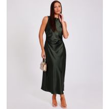 Women's Olive Satin Midaxi Dress Quiz New Look
