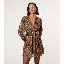 Women's Khaki Gold Foil Wrap Dress Blue Vanilla New Look