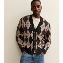 Men's Dark Brown Relaxed Argyle Pattern Cardigan Only & Sons New Look