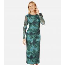Women's Green Floral Mesh Midi Dress Yumi New Look