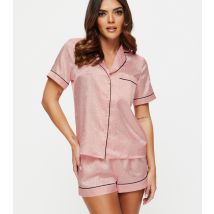 Women's Pale Pink Satin Leopard Print Shirt and Shorts Pyjama Set Ann Summers New Look