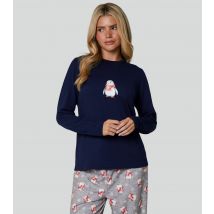 Women's Navy Penguin Print Top and Trousers Pyjama Set Loungeable New Look