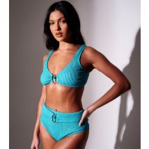 Women's Turquoise Crinkle Texture High Waist Bikini Briefs South Beach New Look