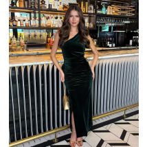 Women's Green Velvet 1 Shoulder Midi Dress AX Paris New Look