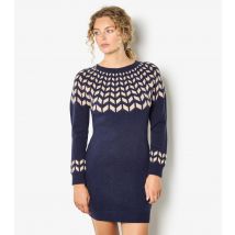 Women's Navy Gradient Chevron Knit Jumper Dress Apricot New Look