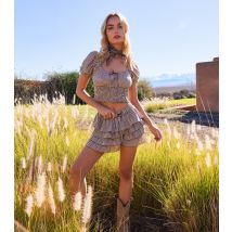 Women's Brown Gingham Puff Sleeve Crop Top Pink Vanilla New Look