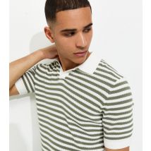 Men's Green Striped Knitted Polo Shirt Only and Sons New Look