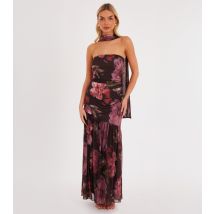 Women's Brown Floral Strapless Midaxi Dress with Scarf Quiz New Look