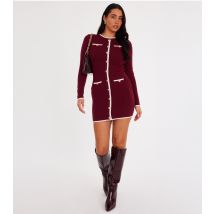 Women's Dark Red Knit Contrast Dress Quiz New Look