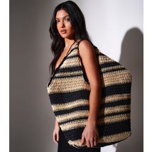 Black Straw Stripe Oversized Bag South Beach New Look