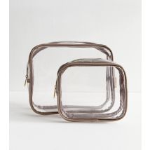 Creations Brown Pack of 2 Clear Cosmetic Bags Danielle New Look