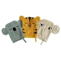 Roommate - 3er Set Waschlappen - Koala, Tiger, Elephant