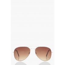 Lunettes De Soleil Aviateur À Verres Marron - One Size, Marron