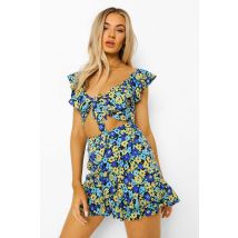 Haut À Volants Fleuri Tissé Et Short - Noir - 42, Noir