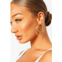 Boucles D'Oreilles Double Créoles - Jaune Or - One Size, Jaune Or