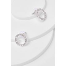 Silver Circle Diamante Studs - Gris - Argent - One Size, Gris - Argent