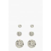 Lot De 3 Paires De Boucles D'Oreilles À Strass - Gris - Argent - Taille Unique, Gris - Argent