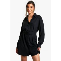 Robe Chemise À Manches Longues Avec Ceinture - Noir - 42, Noir