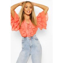 Chemisier Tissé À Volants Et Lacets - Orange - 34, Orange
