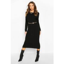 Robe Midi En Maille Torsadée - Noir - M, Noir