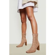 Faux Suede Bottines Sock À Talon Et Embout Carré - Marron Taupe - 40, Marron Taupe