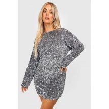 boohoo Femmes Robe Shift a Paillettes Grande Taille Batwing | Argent | Taille: 50