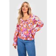 Chemisier Fleuri À Volants Pour Grandes Tailles - Orange - 56, Orange