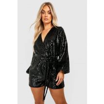 "Plus" Combinaison En Velours À Sequins Avec Ceinture Nouée - Noir - 48, Noir