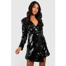 Robe Blazer De Soirée À Paillettes Avec Épaulettes - Noir - 38, Noir