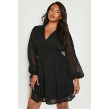 "Plus" Dobby Robe Skater Grande Taille À Manches Longues - Noir - 54, Noir