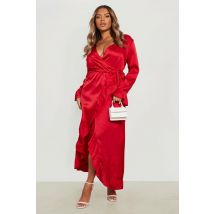 "Plus" Ruffle Wrap Dress - Rouge Lie De Vin - 46, Rouge Lie De Vin