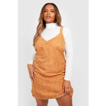 "Plus" Cord Button Down Pinafore Dress - Marron Camel - 50, Marron Camel