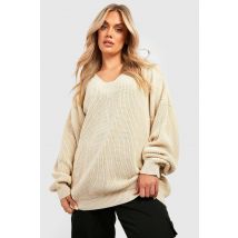 Pull Tricoté À Col En V "Plus" - Beige - 46, Beige