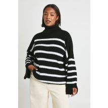 boohoo Femmes Plus Pull en Tricot a Col Roule Raye | Noir | Taille: 46
