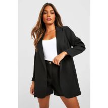 boohoo Femmes Basics Blazer en Tissu Tisse a Manchette Tournante, Coupe Decontractee | Noir | Taille: 40